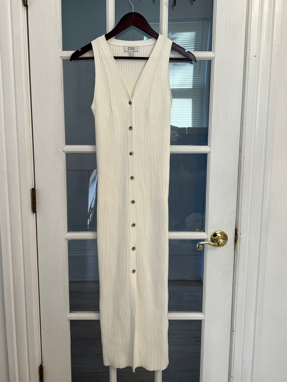 COS Women’s Ivory Buttoned Rib-Knit Maxi Dress Sleeveless V-Neck XS